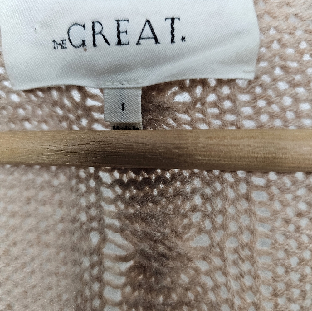 The Great  Embroidered Wool Cashmere Knit Cardigan Oatmeal Long Size 1 US Small - Picture 11 of 11